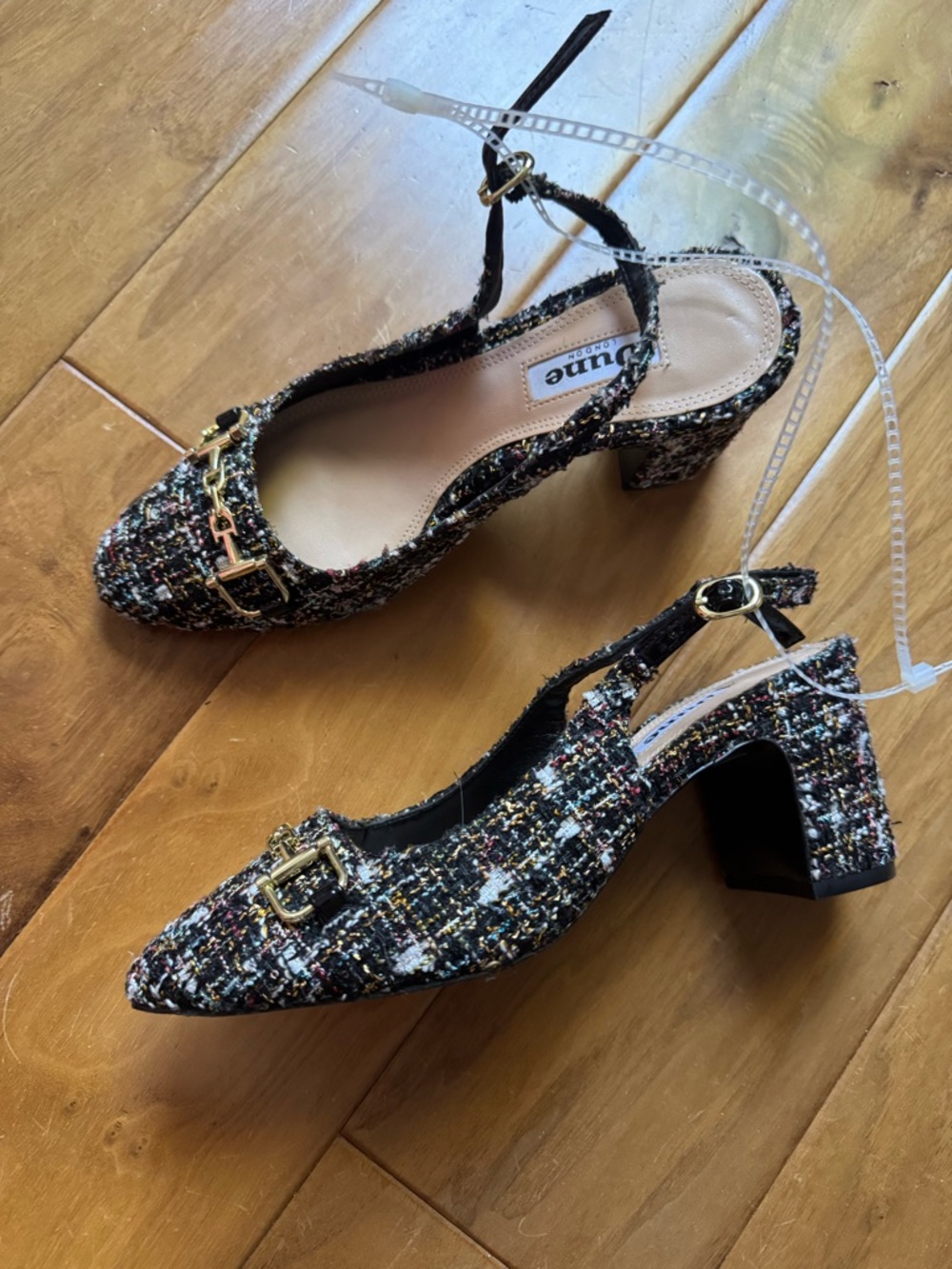 NWT DUNE Choices Chain-Embellished Tweed Slingback Heeled Courts Sz 36/6 - Picture 9 of 13